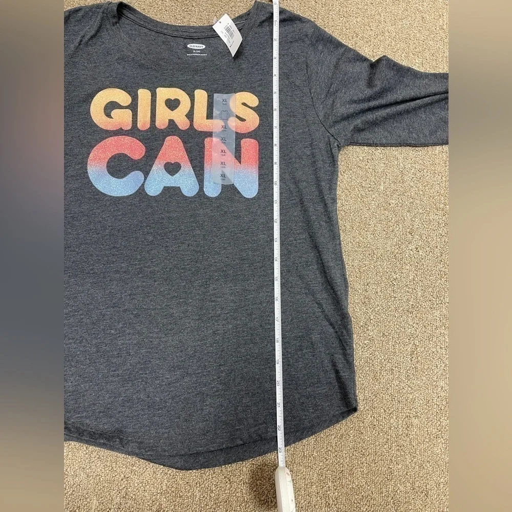 ⚡️3/$20⚡️Old Navy: NWT Girl’s Long Sleeve 'Girls Can' Tee, Size XL (14)